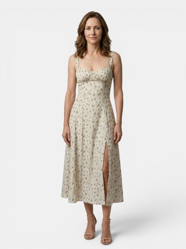 Women's Floral Midi Dress | Elegant Corset Summer Dress with Flowing Skirt - Velshara store