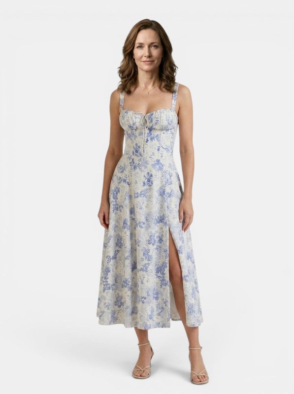 Women's Floral Midi Dress | Elegant Corset Summer Dress with Flowing Skirt - Velshara store