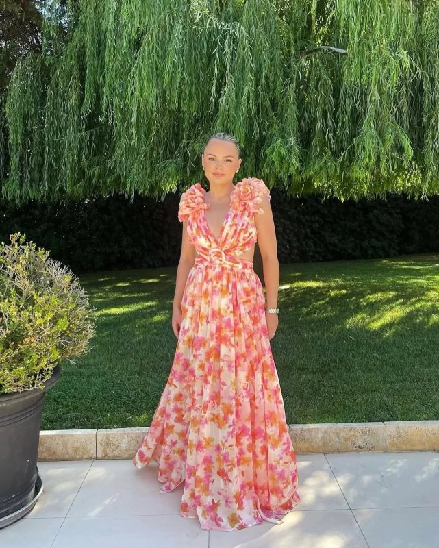 Women's Floral Polyester Maxi Dress | Lightweight Sleeveless Summer Gown - Velshara store