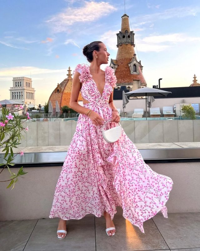 Women's Floral Polyester Maxi Dress | Lightweight Sleeveless Summer Gown - Velshara store