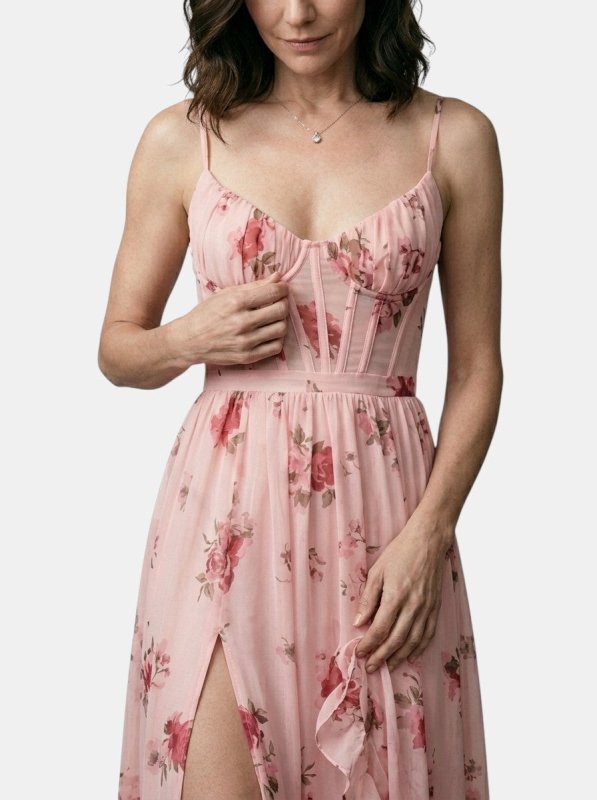 Women's Floral Print Maxi Dress | Elegant Flowing Summer Gown with Side Slit - Velshara store