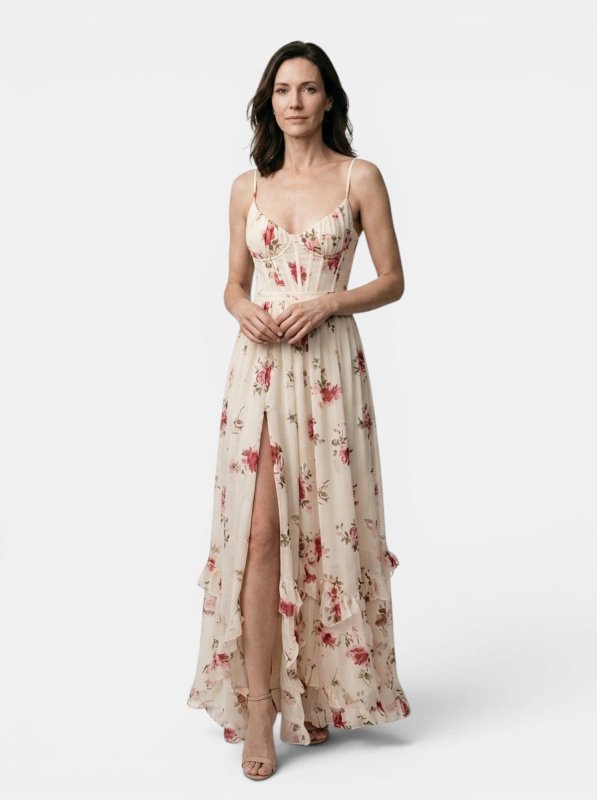 Women's Floral Print Maxi Dress | Elegant Flowing Summer Gown with Side Slit - Velshara store