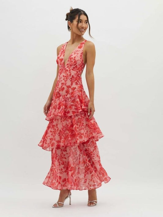 Women's Floral Print Maxi Dress | Flowing Tiered Summer Gown - Velshara store