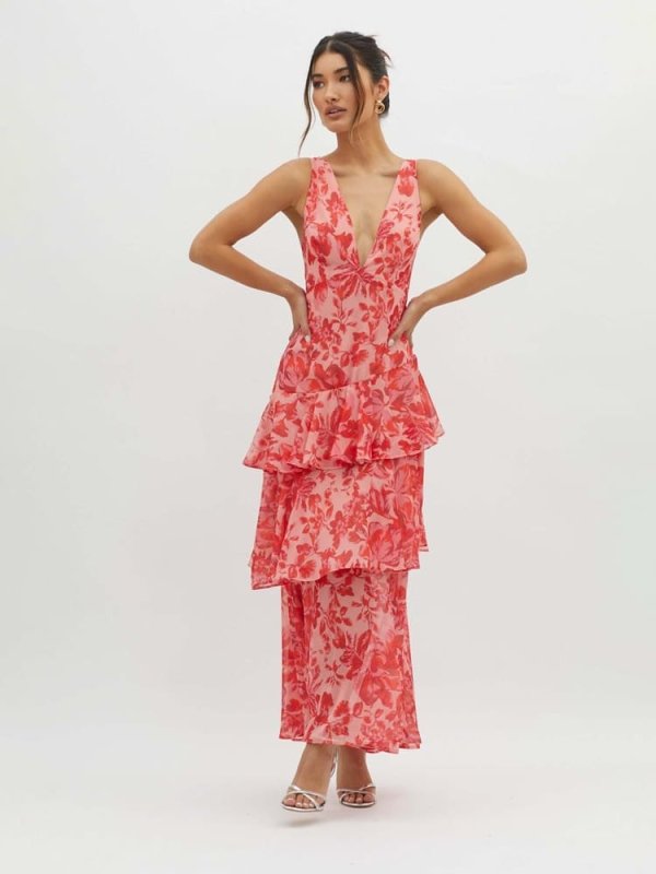 Women's Floral Print Maxi Dress | Flowing Tiered Summer Gown - Velshara store