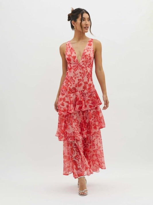 Women's Floral Print Maxi Dress | Flowing Tiered Summer Gown - Velshara store