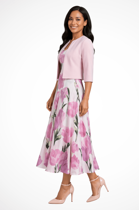 Women's Floral Print Maxi Dress Set | Elegant Flowing Summer Dress with Cropped Jacket - Velshara store