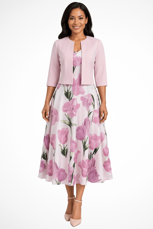 Women's Floral Print Maxi Dress Set | Elegant Flowing Summer Dress with Cropped Jacket - Velshara store