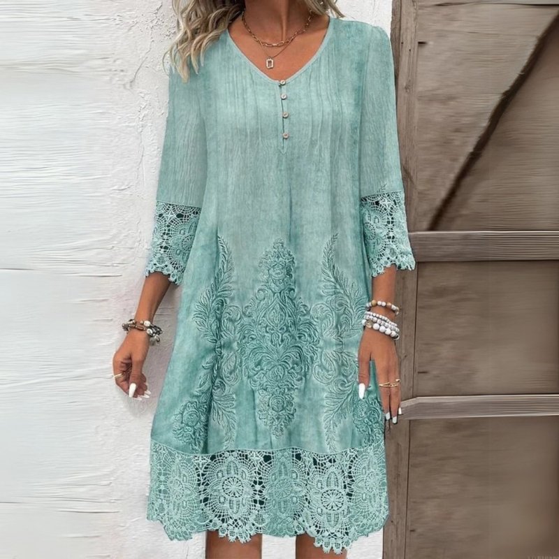Women's Floral Print Midi Dress | Elegant Structured Summer Dress with Embroidered Accents - Velshara store