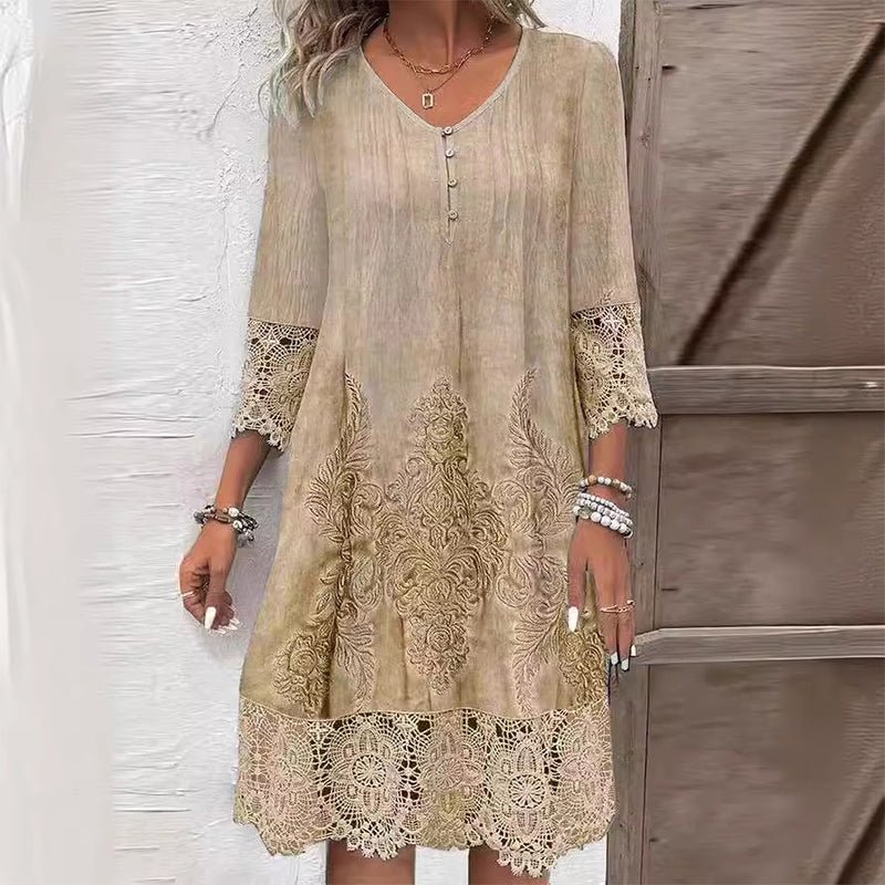 Women's Floral Print Midi Dress | Elegant Structured Summer Dress with Embroidered Accents - Velshara store