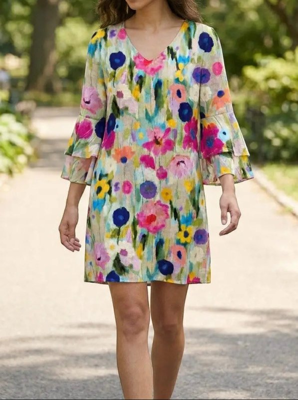 Women's Floral Print Mini Dress | Elegant V - Neck Summer Dress for Special Occasions - Velshara store