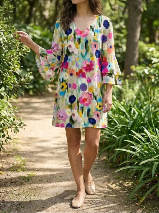 Women's Floral Print Mini Dress | Elegant V - Neck Summer Dress for Special Occasions - Velshara store