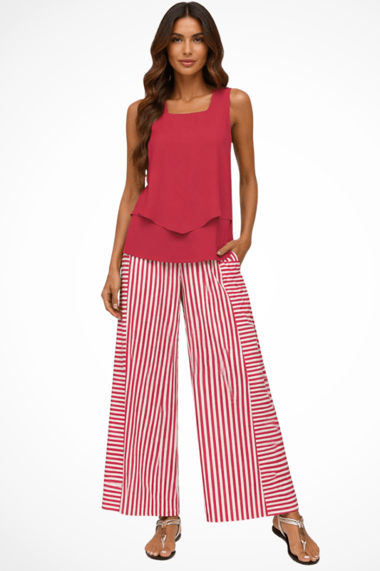 Women's Floral Print Outfit | Layered Sleeveless Top and Relaxed Wide Leg Trousers Set - Velshara store