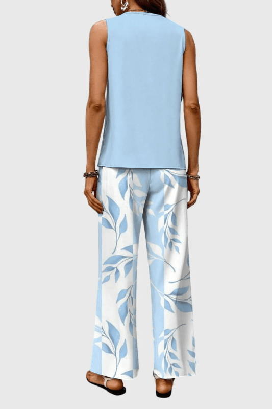 Women's Floral Print Outfit | Layered Sleeveless Top and Relaxed Wide Leg Trousers Set - Velshara store
