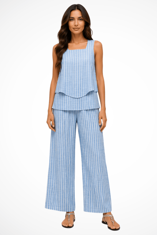Women's Floral Print Outfit | Layered Sleeveless Top and Relaxed Wide Leg Trousers Set - Velshara store