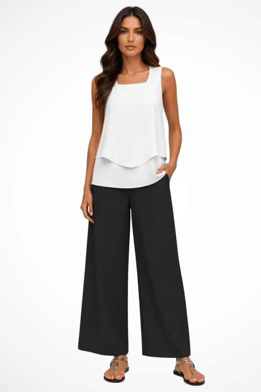 Women's Floral Print Outfit | Layered Sleeveless Top and Relaxed Wide Leg Trousers Set - Velshara store