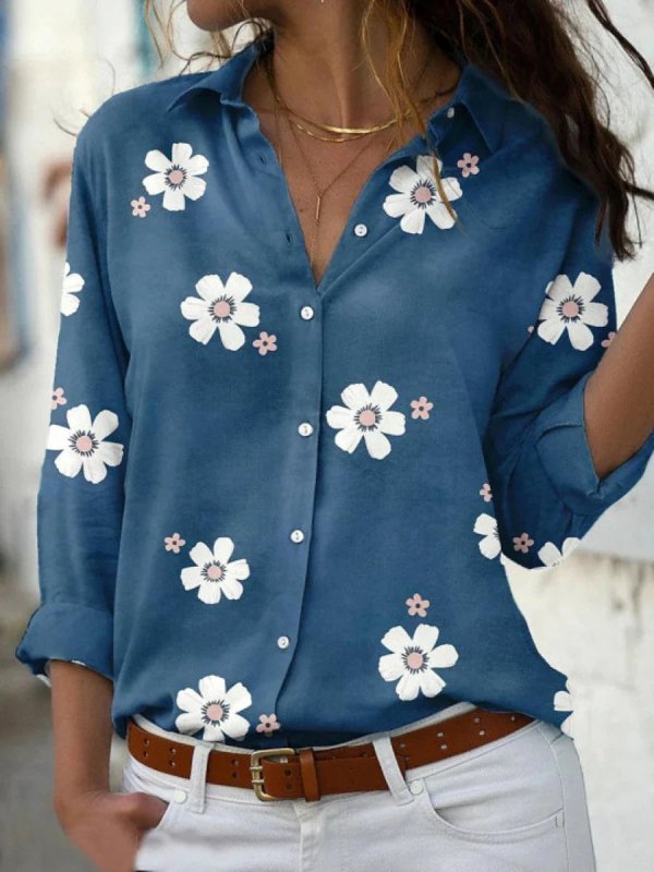 Women's Floral Print Polyester Blouse | Relaxed Fit Long Sleeve Summer Top - Velshara store