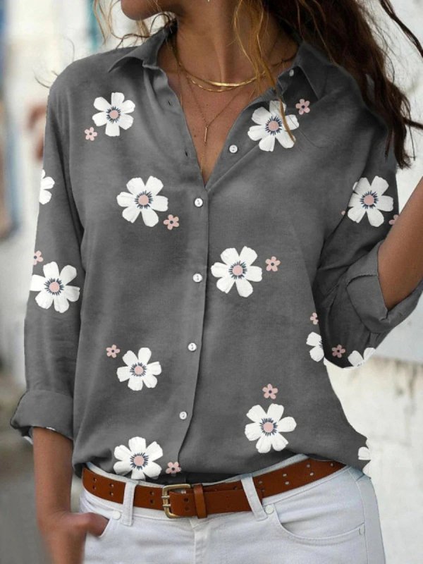 Women's Floral Print Polyester Blouse | Relaxed Fit Long Sleeve Summer Top - Velshara store