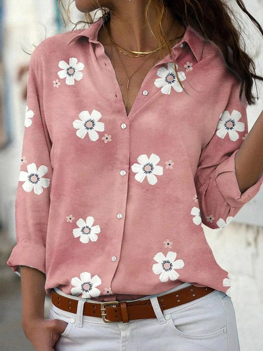 Women's Floral Print Polyester Blouse | Relaxed Fit Long Sleeve Summer Top - Velshara store