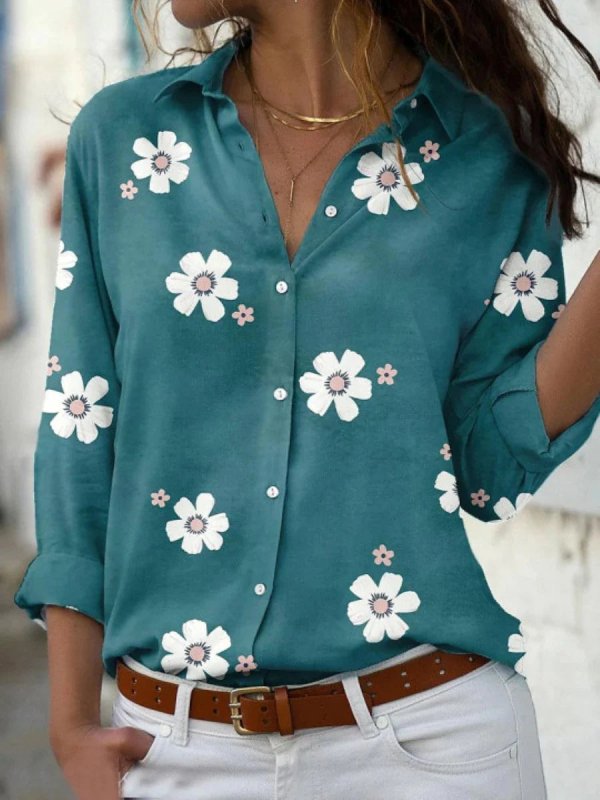 Women's Floral Print Polyester Blouse | Relaxed Fit Long Sleeve Summer Top - Velshara store