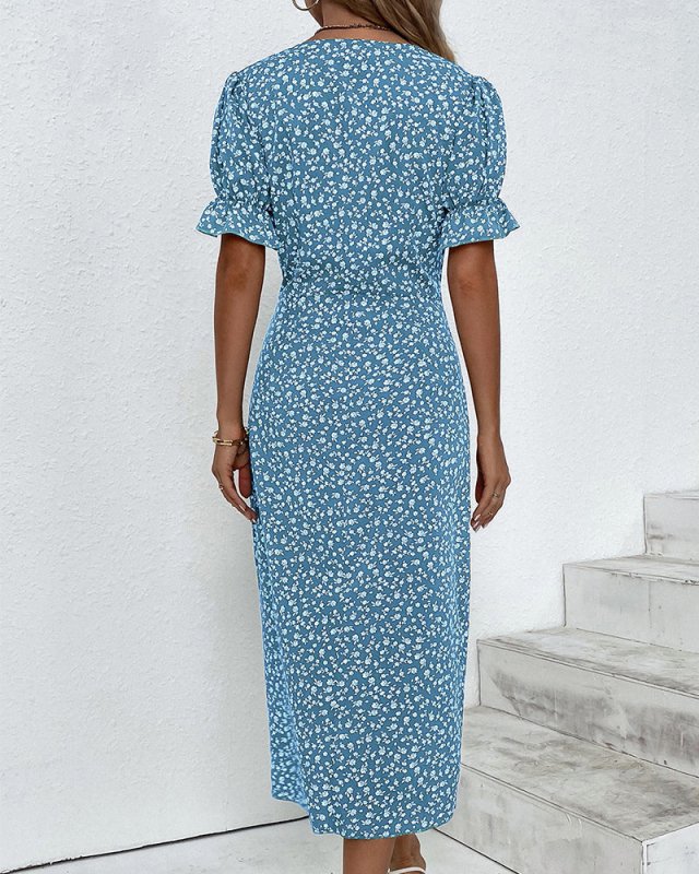 Women's Floral Wrap Dress | Adjustable V Neck Midi | Elegant Summer Midi Dress - Velshara store