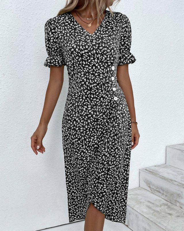 Women's Floral Wrap Dress | Adjustable V Neck Midi | Elegant Summer Midi Dress - Velshara store