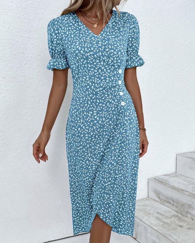 Women's Floral Wrap Dress | Adjustable V Neck Midi | Elegant Summer Midi Dress - Velshara store