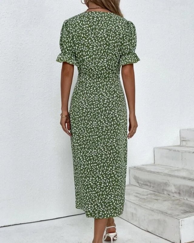 Women's Floral Wrap Dress | Adjustable V Neck Midi | Elegant Summer Midi Dress - Velshara store