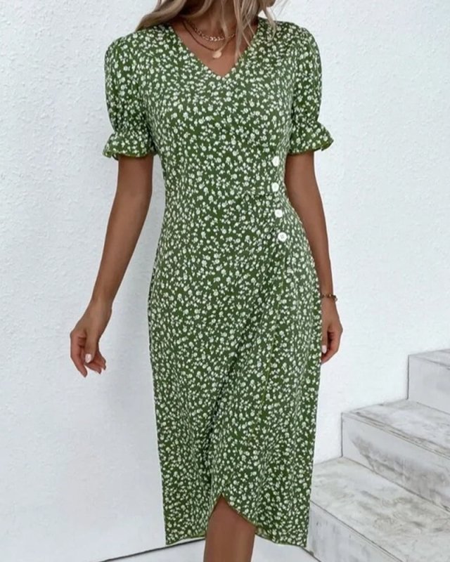 Women's Floral Wrap Dress | Adjustable V Neck Midi | Elegant Summer Midi Dress - Velshara store