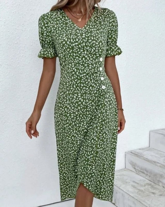Women's Floral Wrap Dress | Adjustable V Neck Midi | Elegant Summer Midi Dress - Velshara store