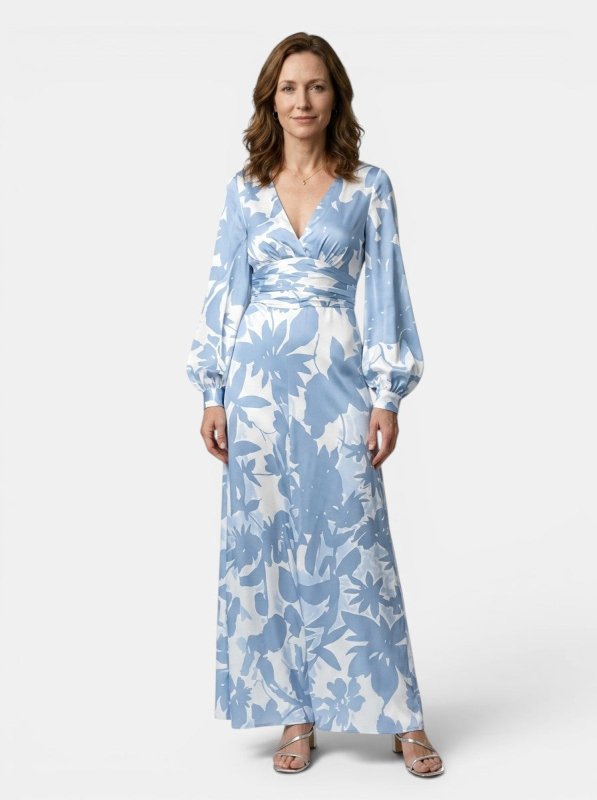 Women's Flowing Fabric Maxi Dress | Elegant Defined Waist Long Sleeve Summer Dress - Velshara store