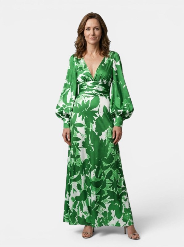 Women's Flowing Fabric Maxi Dress | Elegant Defined Waist Long Sleeve Summer Dress - Velshara store