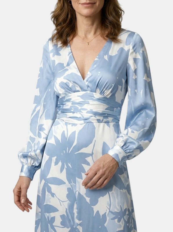 Women's Flowing Fabric Maxi Dress | Elegant Defined Waist Long Sleeve Summer Dress - Velshara store