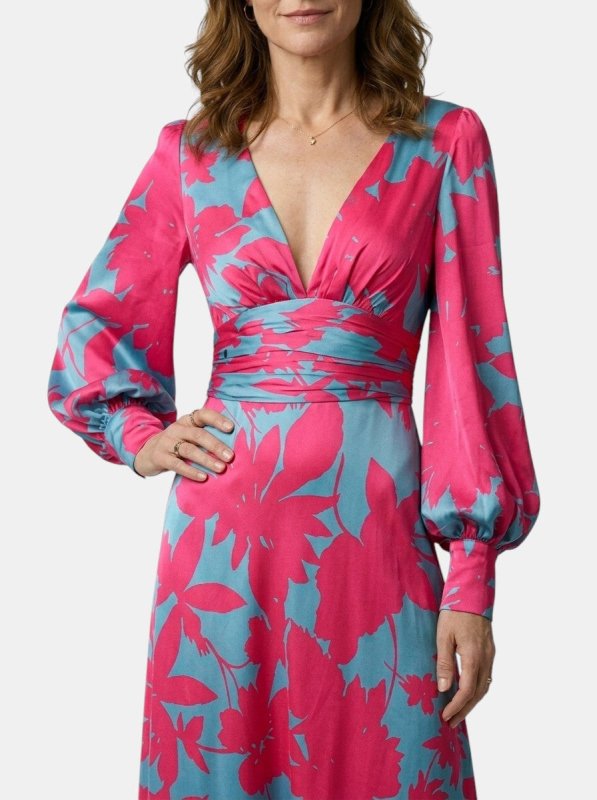 Women's Flowing Fabric Maxi Dress | Elegant Defined Waist Long Sleeve Summer Dress - Velshara store