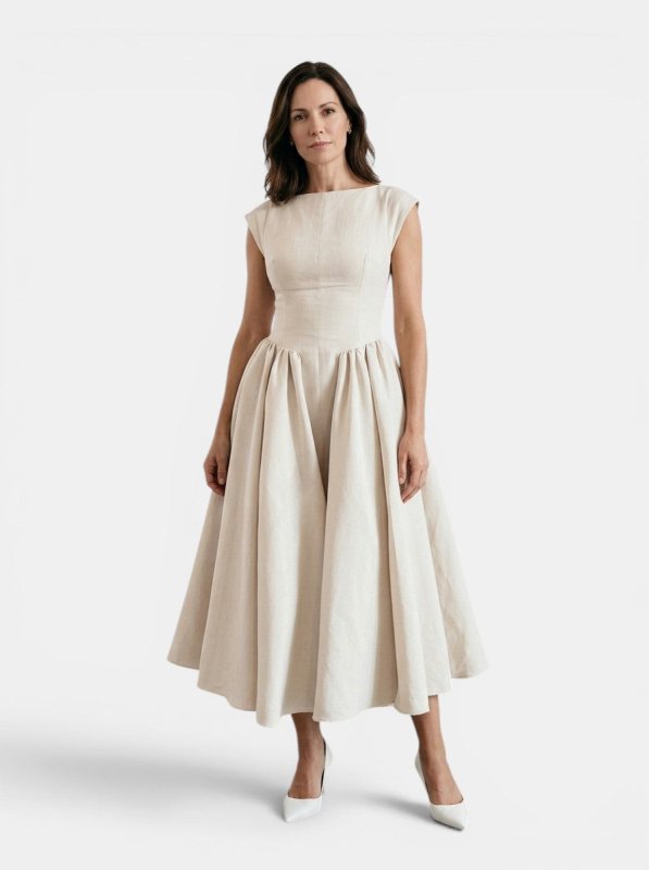 Women's Flowing Midi Dress | Elegant Cap Sleeve Fit and Flare Summer Dress - Velshara store