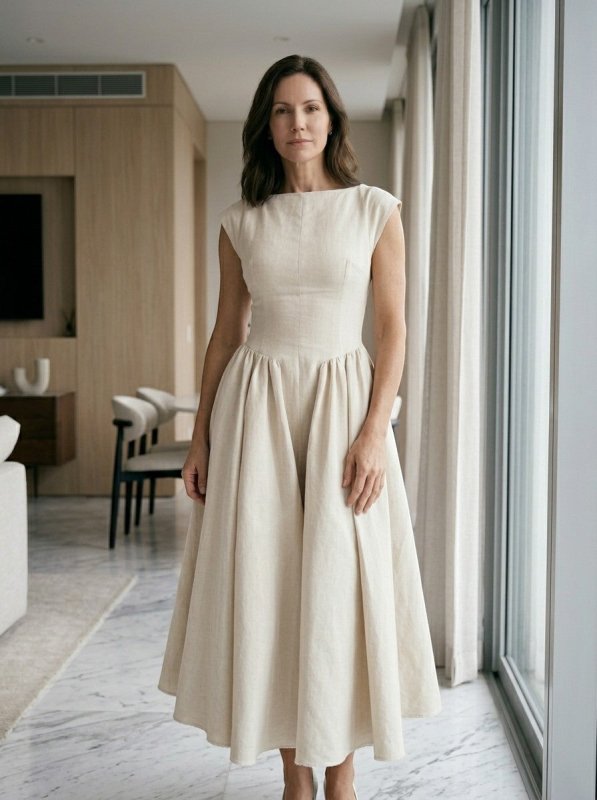 Women's Flowing Midi Dress | Elegant Cap Sleeve Fit and Flare Summer Dress - Velshara store