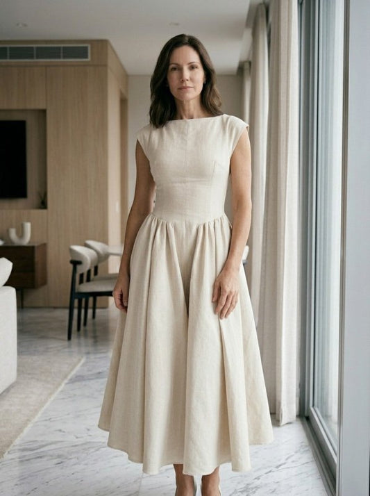 Women's Flowing Midi Dress | Elegant Cap Sleeve Fit and Flare Summer Dress - Velshara store