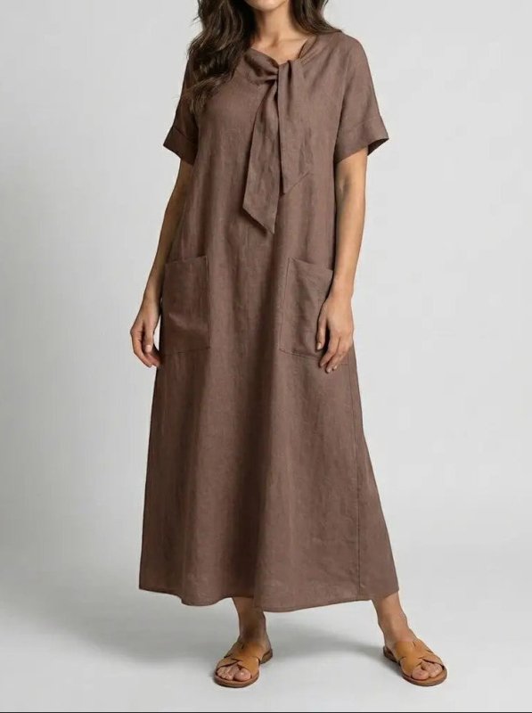 Women's Flowy Fabric Summer Dress | Elegant Chic Neck Tie Design with Pockets - Velshara store