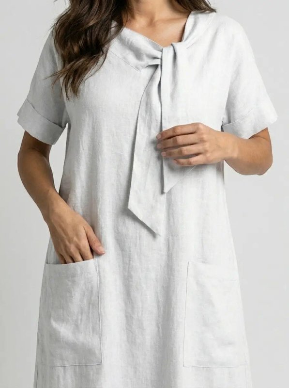 Women's Flowy Fabric Summer Dress | Elegant Chic Neck Tie Design with Pockets - Velshara store