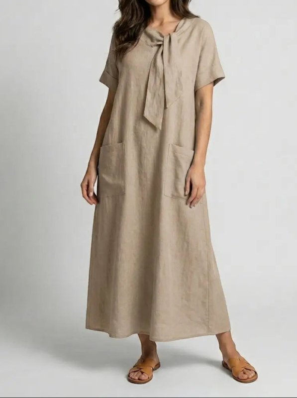 Women's Flowy Fabric Summer Dress | Elegant Chic Neck Tie Design with Pockets - Velshara store