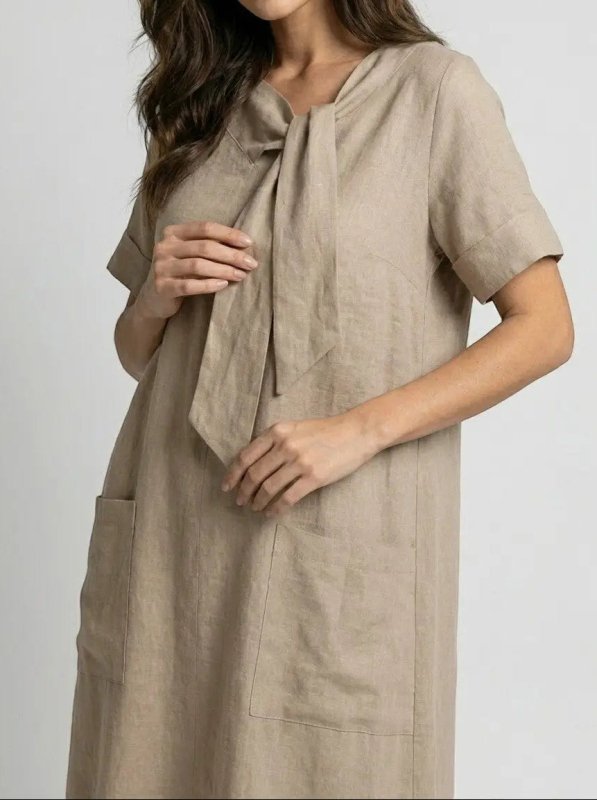 Women's Flowy Fabric Summer Dress | Elegant Chic Neck Tie Design with Pockets - Velshara store