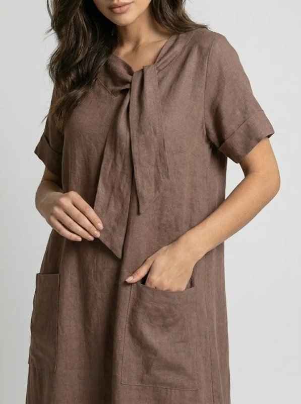 Women's Flowy Fabric Summer Dress | Elegant Chic Neck Tie Design with Pockets - Velshara store
