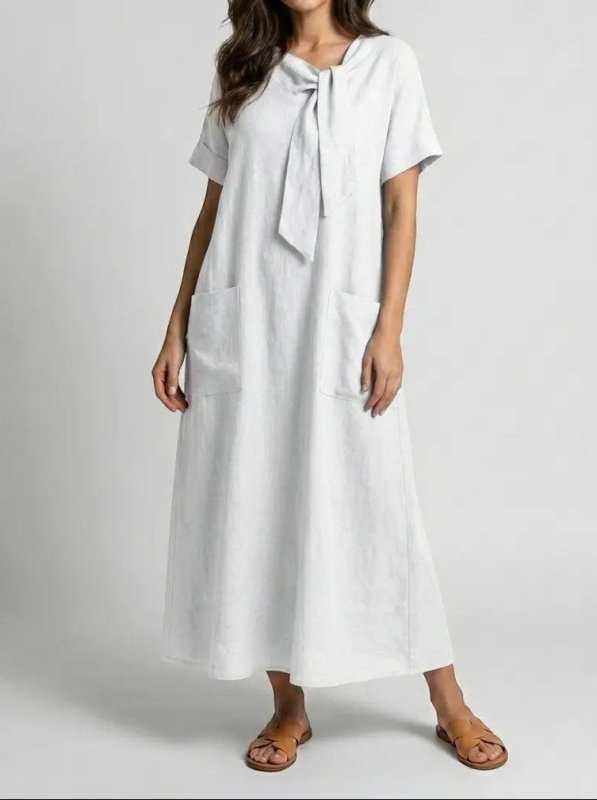 Women's Flowy Fabric Summer Dress | Elegant Chic Neck Tie Design with Pockets - Velshara store