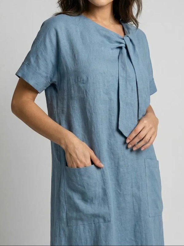 Women's Flowy Fabric Summer Dress | Elegant Chic Neck Tie Design with Pockets - Velshara store