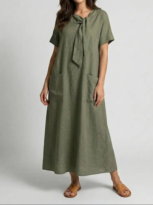 Women's Flowy Fabric Summer Dress | Elegant Chic Neck Tie Design with Pockets - Velshara store