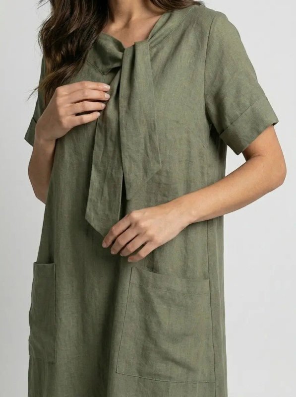 Women's Flowy Fabric Summer Dress | Elegant Chic Neck Tie Design with Pockets - Velshara store