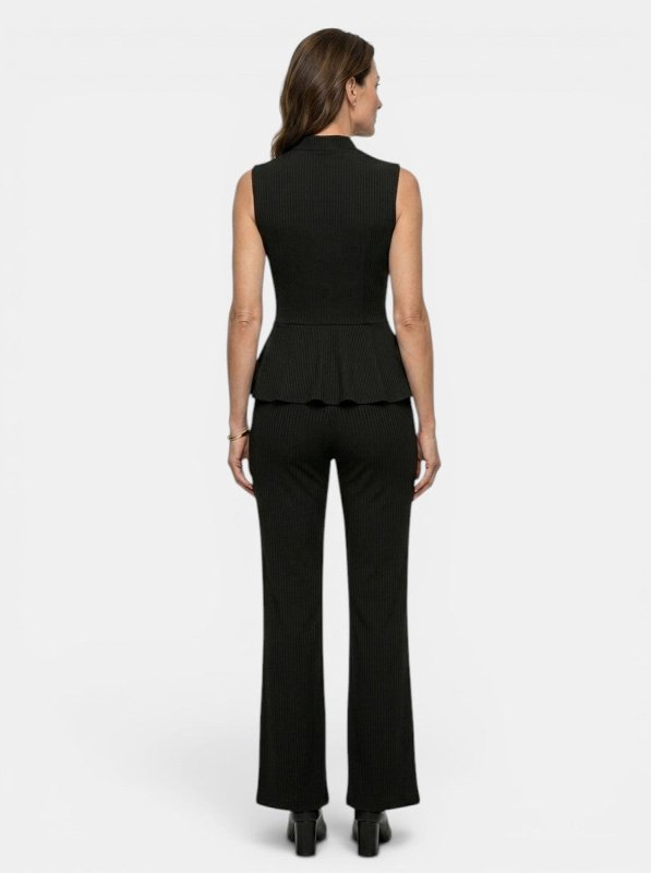 Women's Fluid Drape Wrap Top & Flared Trousers Set | Elegant Tailored Peplum Outfit - Velshara store