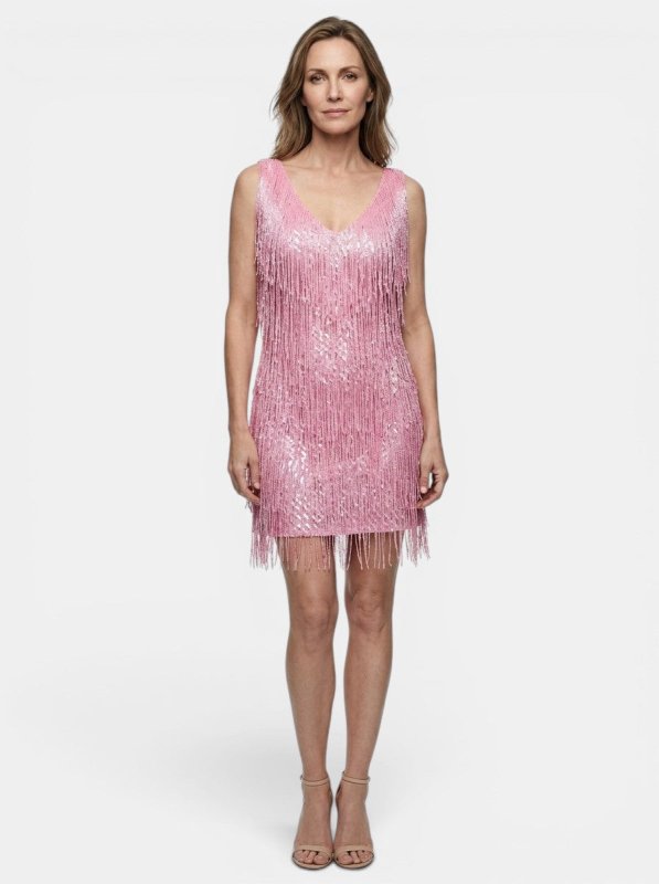 Women's Fringe Mini Dress | Vibrant V Neck Cocktail Dress - Velshara store
