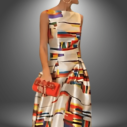 Women's Geometric Print Maxi Dress | Flowing Sleeveless Summer Style - Velshara store