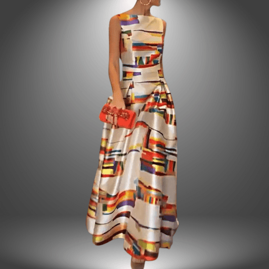 Women's Geometric Print Maxi Dress | Flowing Sleeveless Summer Style - Velshara store