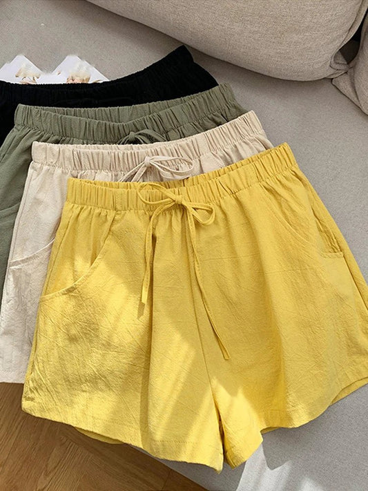 Women’s High Waist Linen Shorts – Black Casual Fit - Velshara store